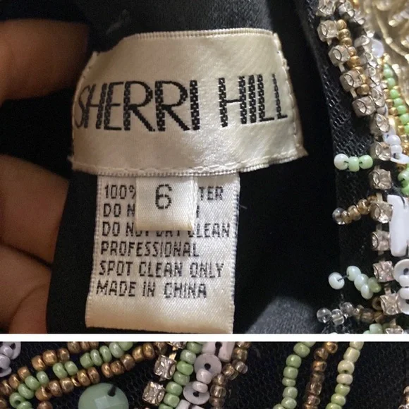 Sherri Hill Black and Green Embellished Prom Dress - Picture 3 of 5
